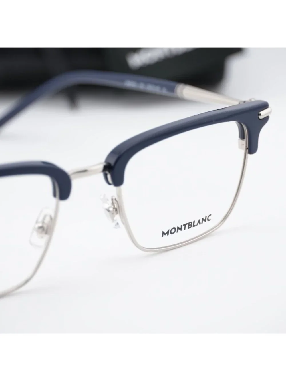 Montblanc MB0243O 002 Browline Eyeglasses 52mm – Blue / Silver